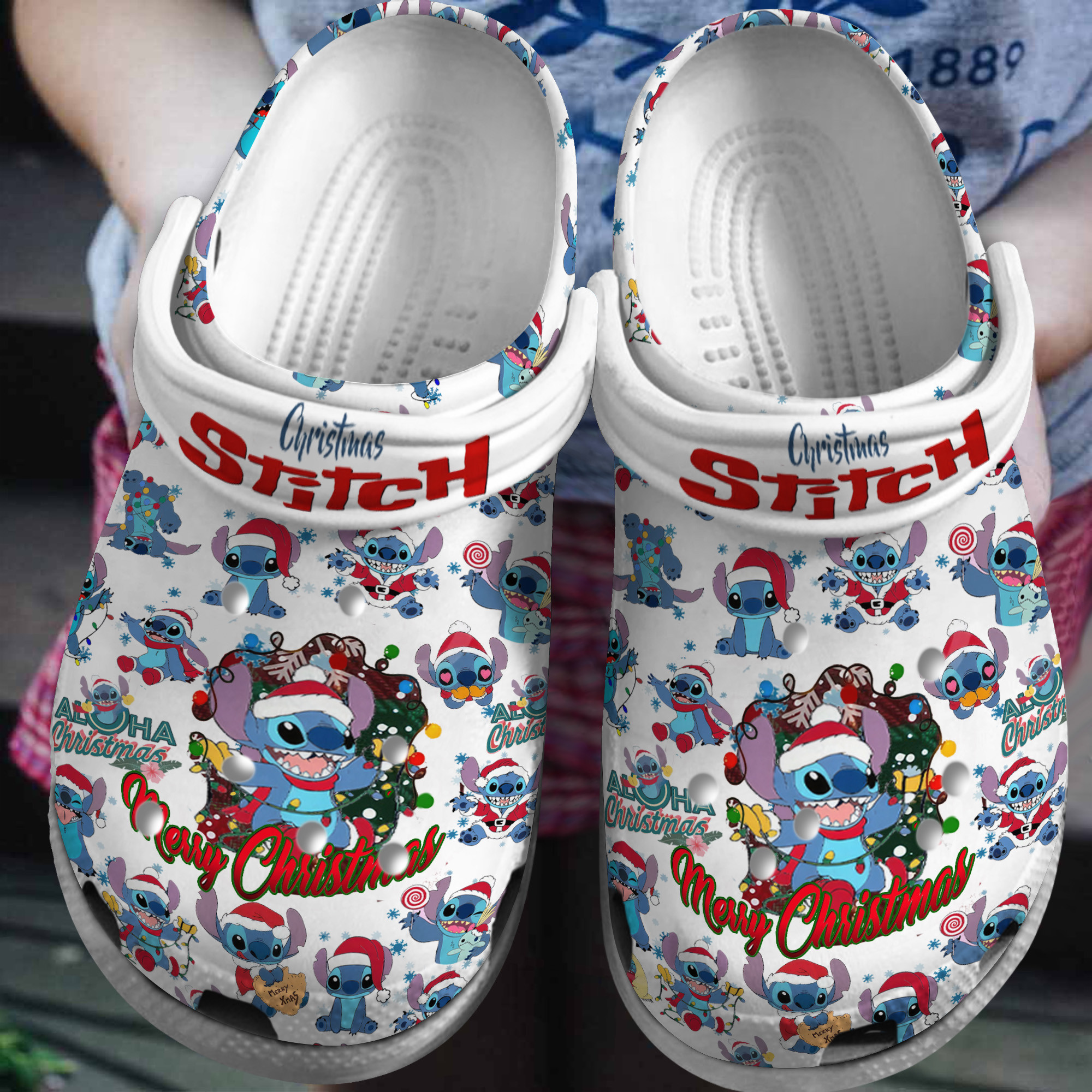 funny christmas stitch unisex white clogs special gift for holiday season m86u3