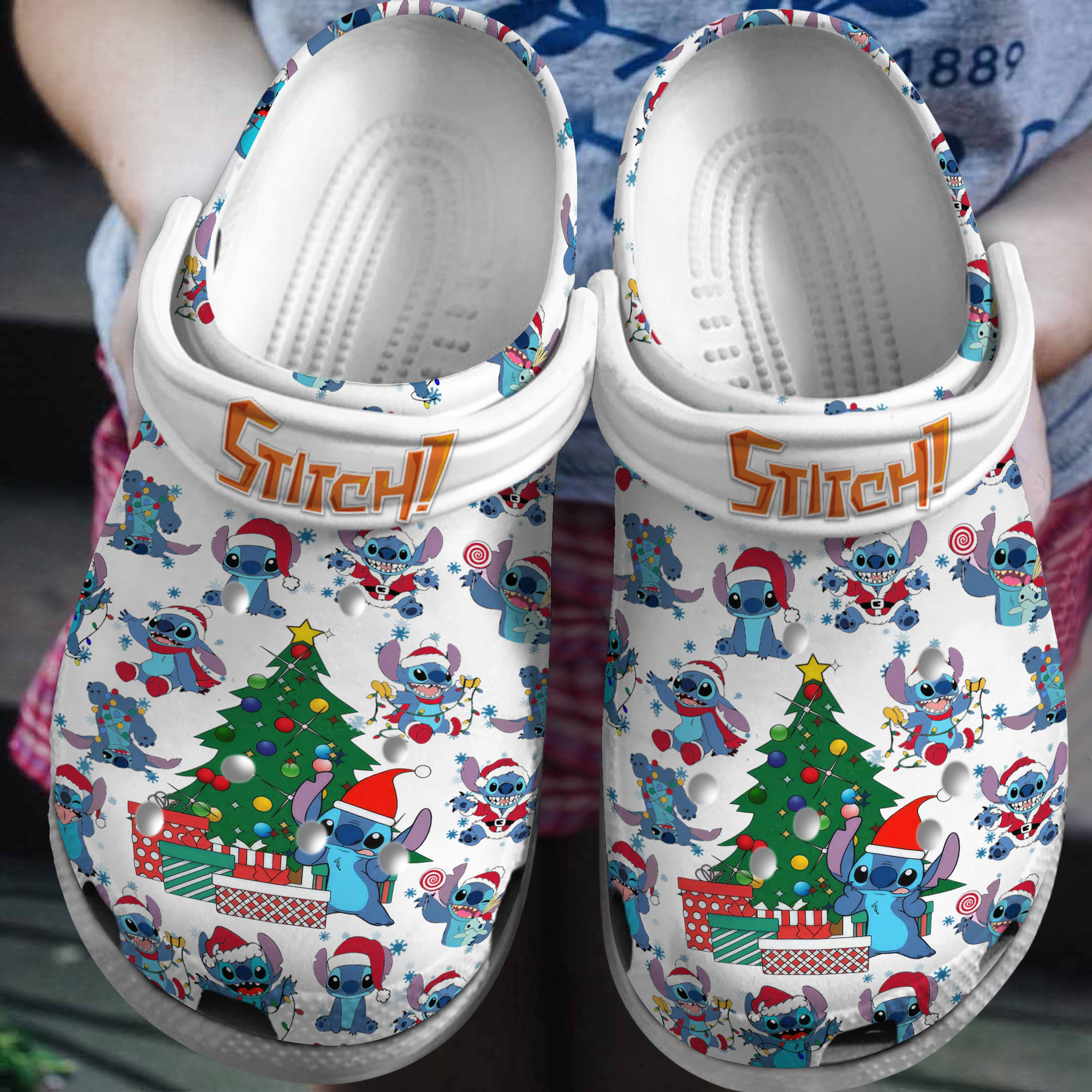 adorable disney stitch christmas unisex white clogs special gift for holiday season 2hmio