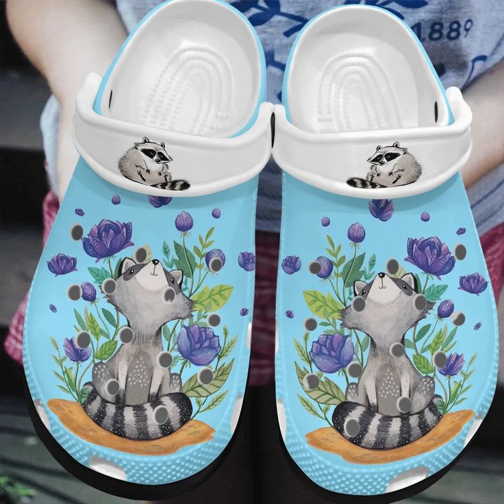 adults unisex raccoon with purple flowers clogs perfect for men and women qkvkh