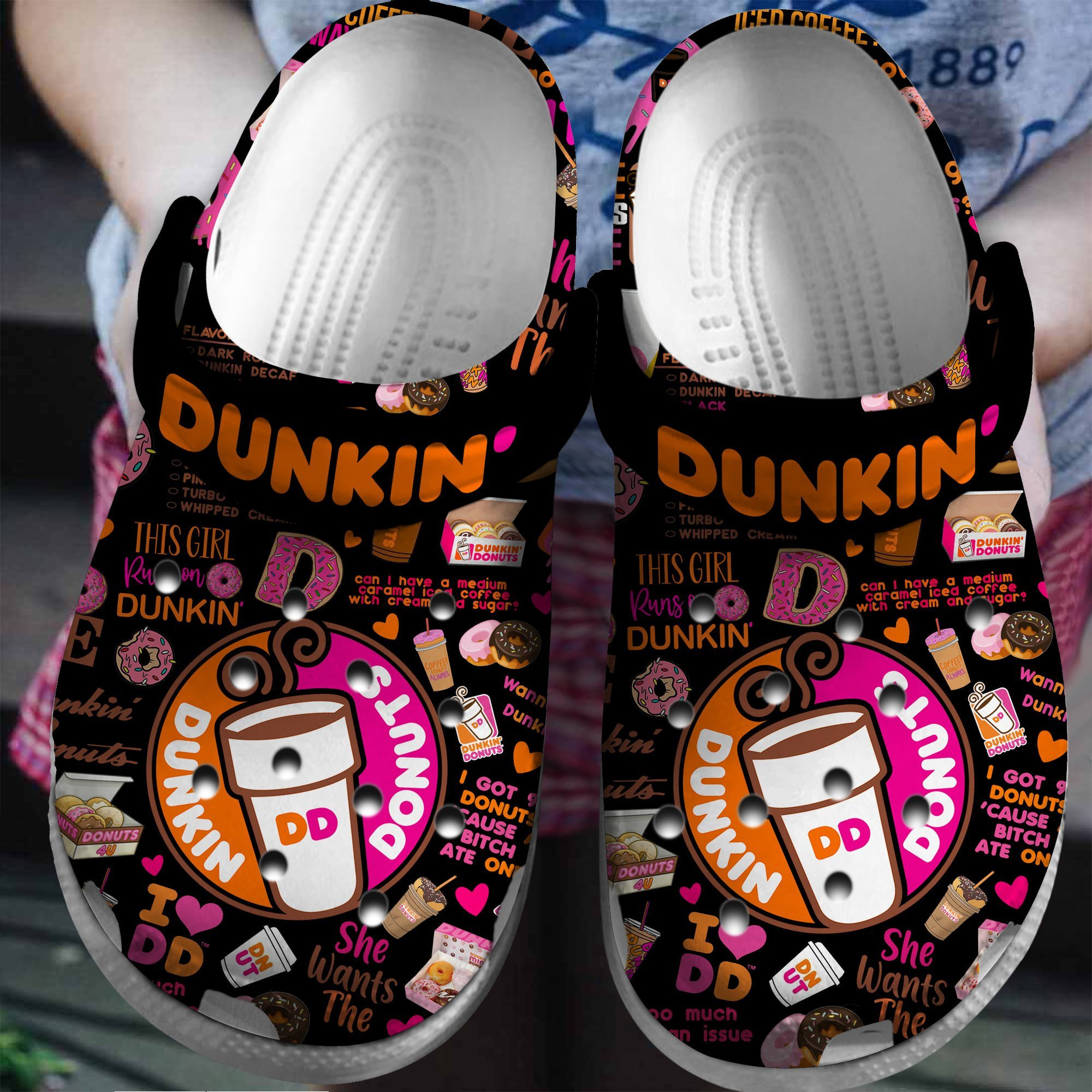 amazing design of pumpkin donut adult black clogs qkix1