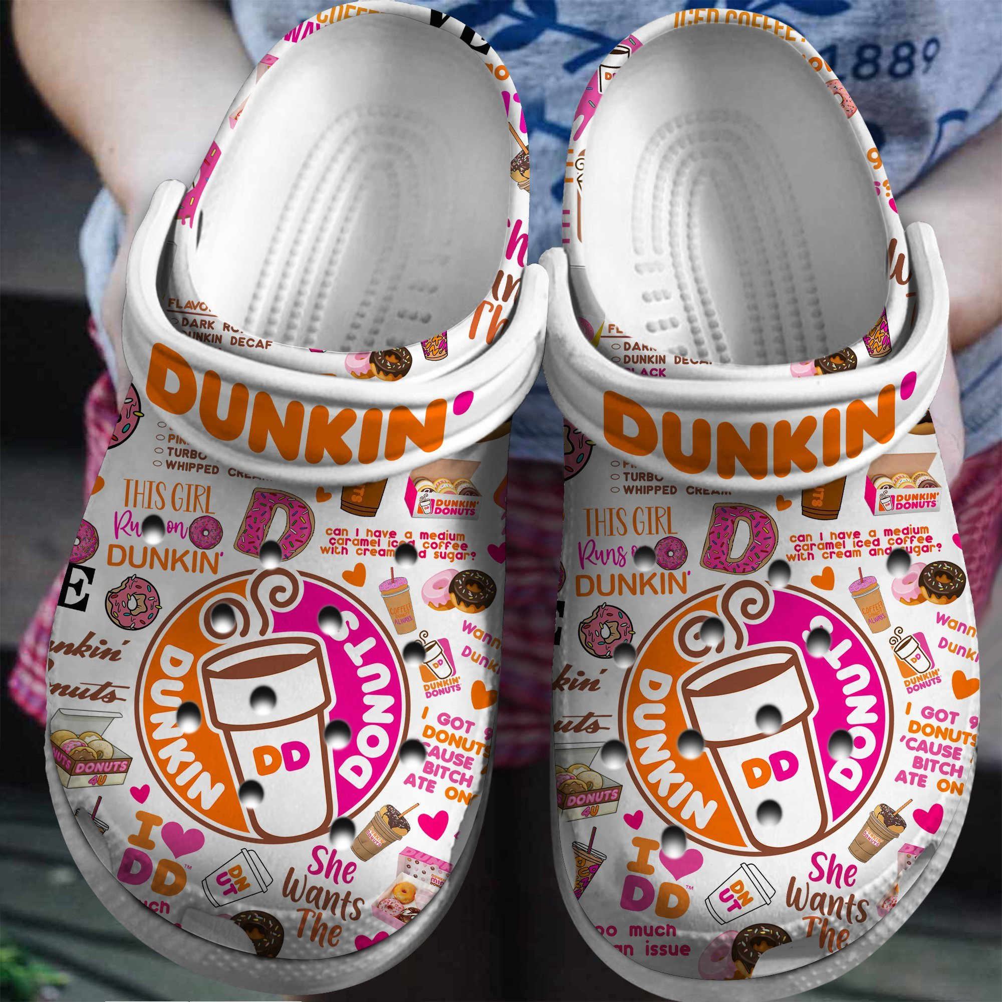 beautiful design of pumpkin donut adult white clogs vglld