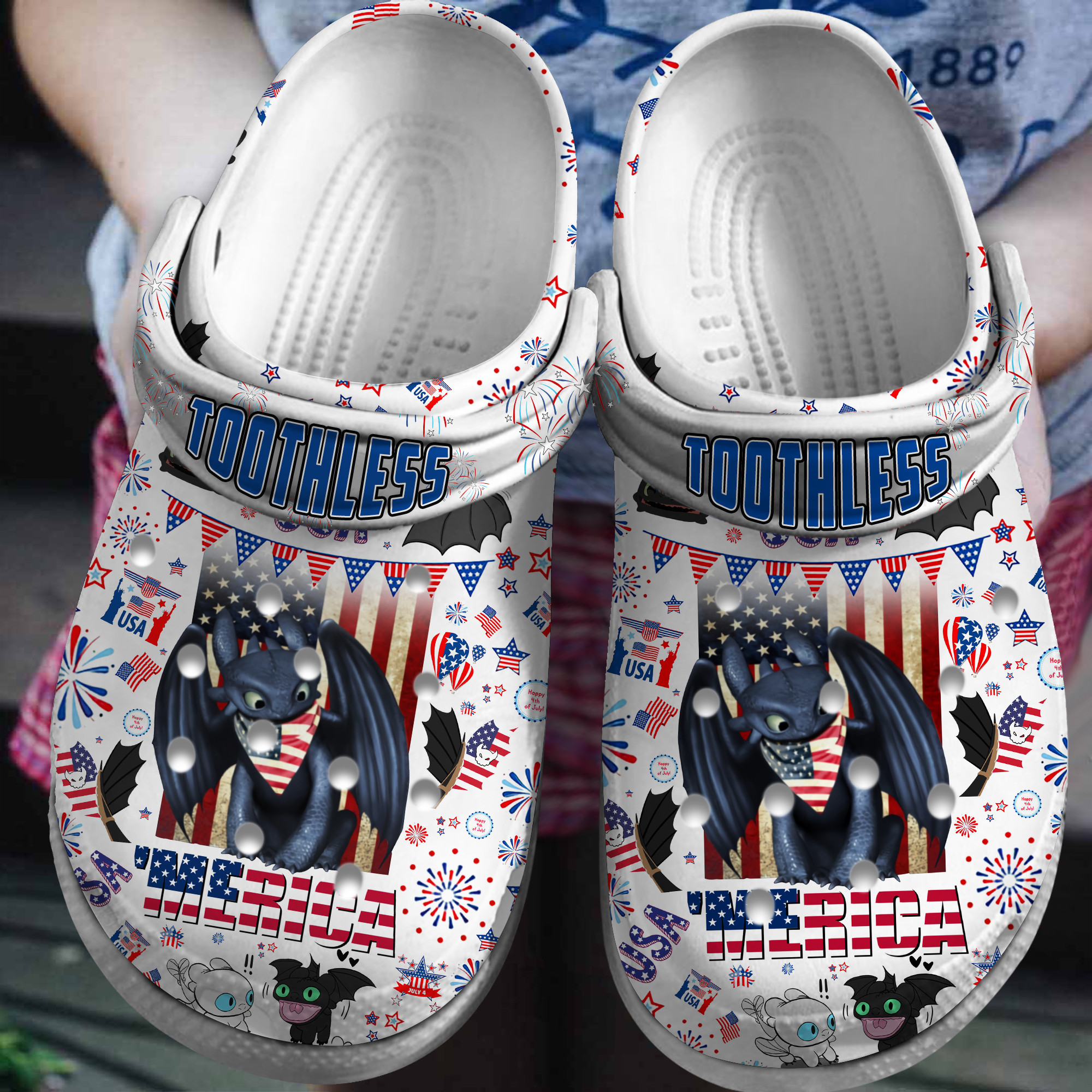 durable and soft toothless 4th of july celebration white clogs perfect for celebrating activities 4oxaj