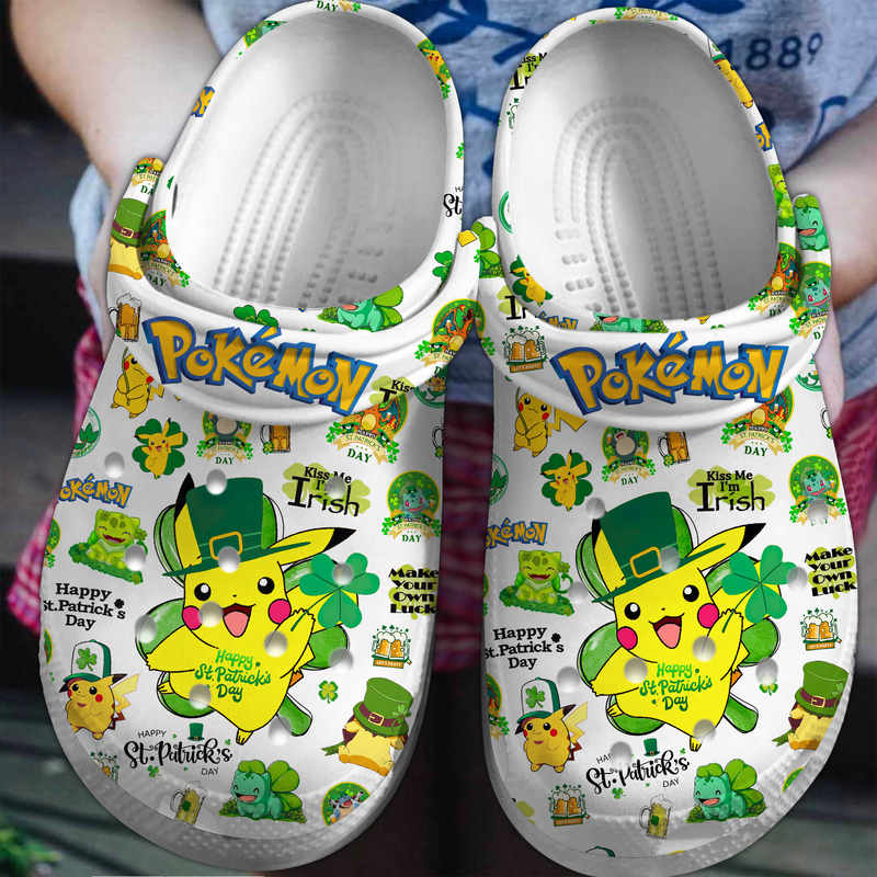 happy st. patricks day pokemon pikachu white clogs size 10 fun and safe for outdoor play bdbgx