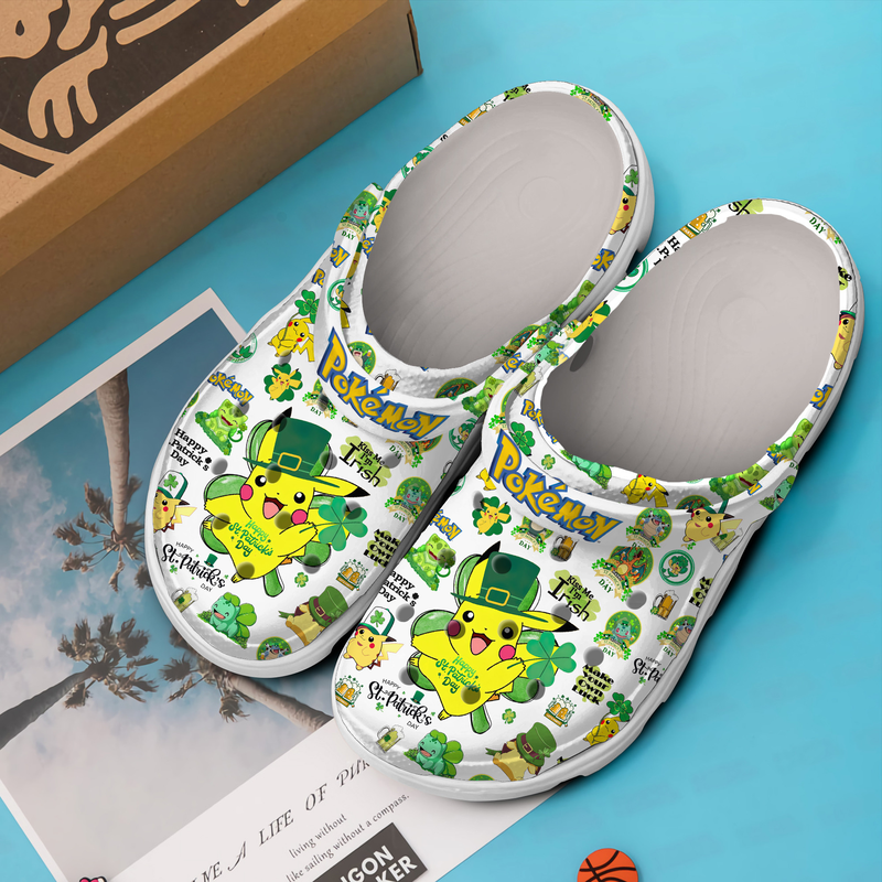 happy st. patricks day pokemon pikachu white clogs size 10 fun and safe for outdoor play k9xuf