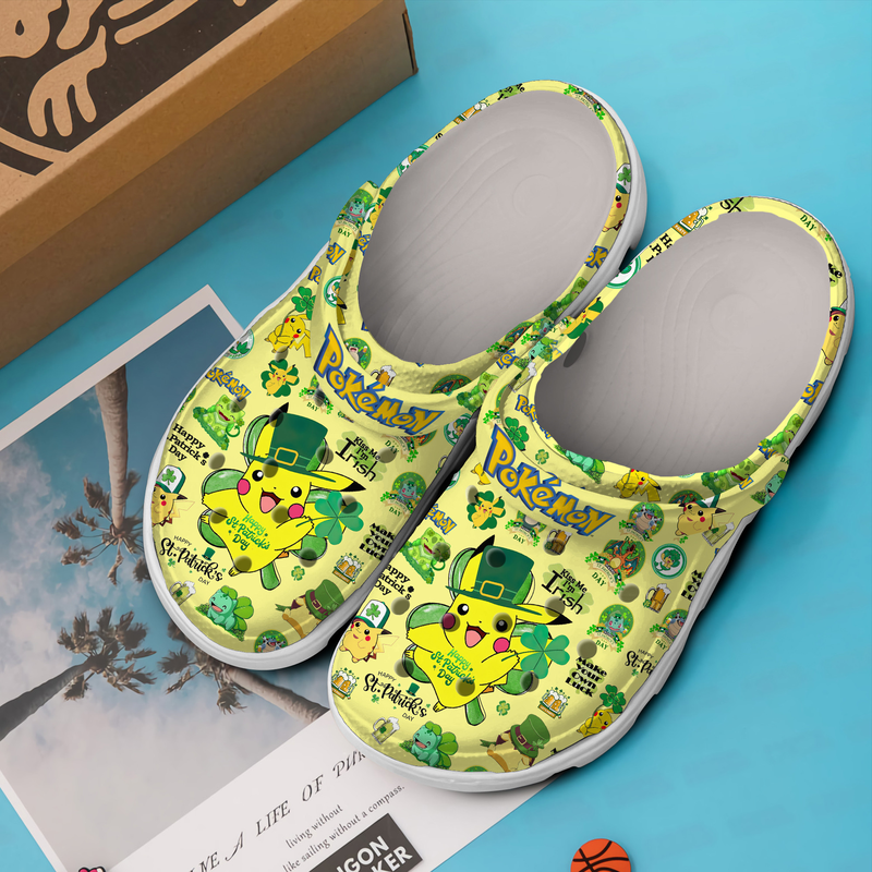 happy st. patricks day pokemon pikachu yellow clogs size 11 unique and stylish for outdoor activity mo3zr