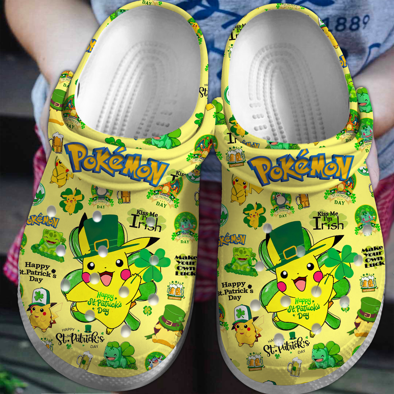 happy st. patricks day pokemon pikachu yellow clogs size 11 unique and stylish for outdoor activity qunly