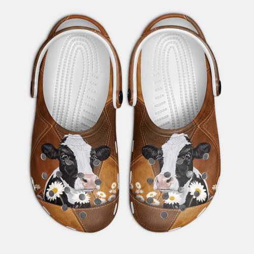 lightweight and breathable cow and daisy clogs leather pattern unisex clogs easy to take on and take off x26eu