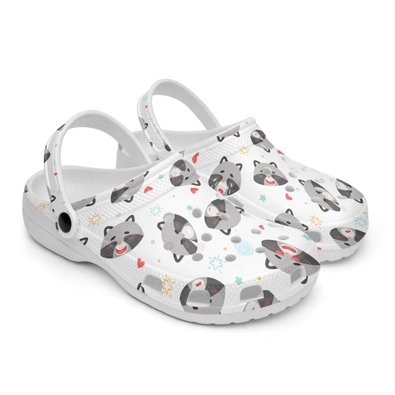 rock your day with our funny raccoon pattern classic clogs perfect clogs for outdoor play bdrhs