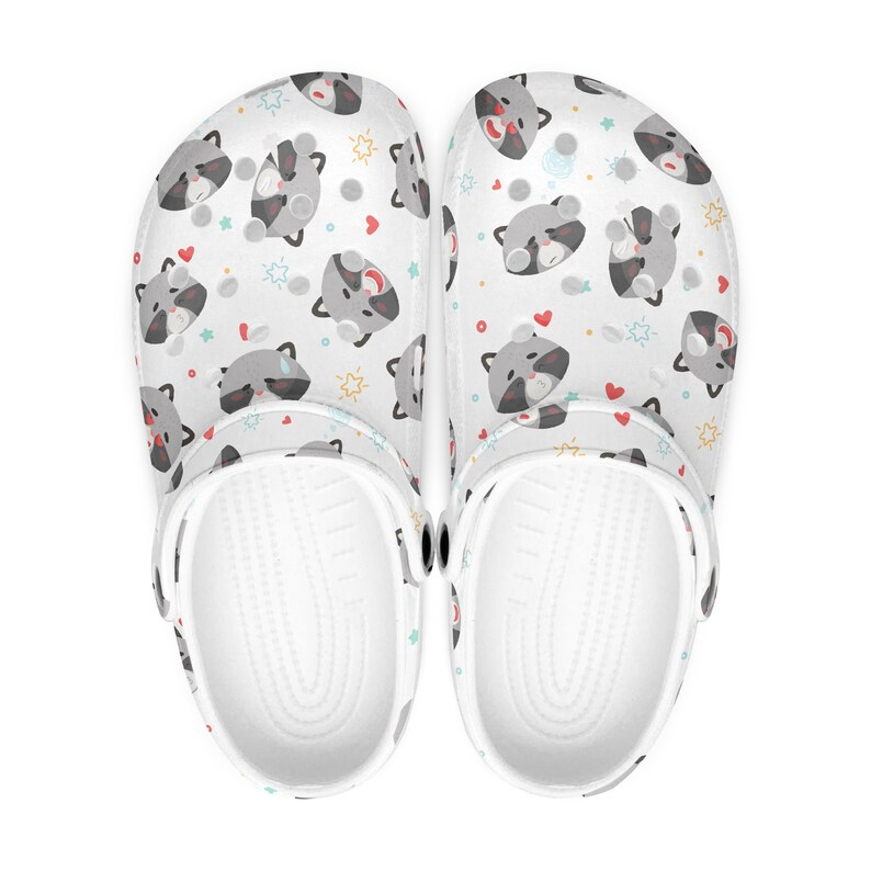 rock your day with our funny raccoon pattern classic clogs perfect clogs for outdoor play ukle5