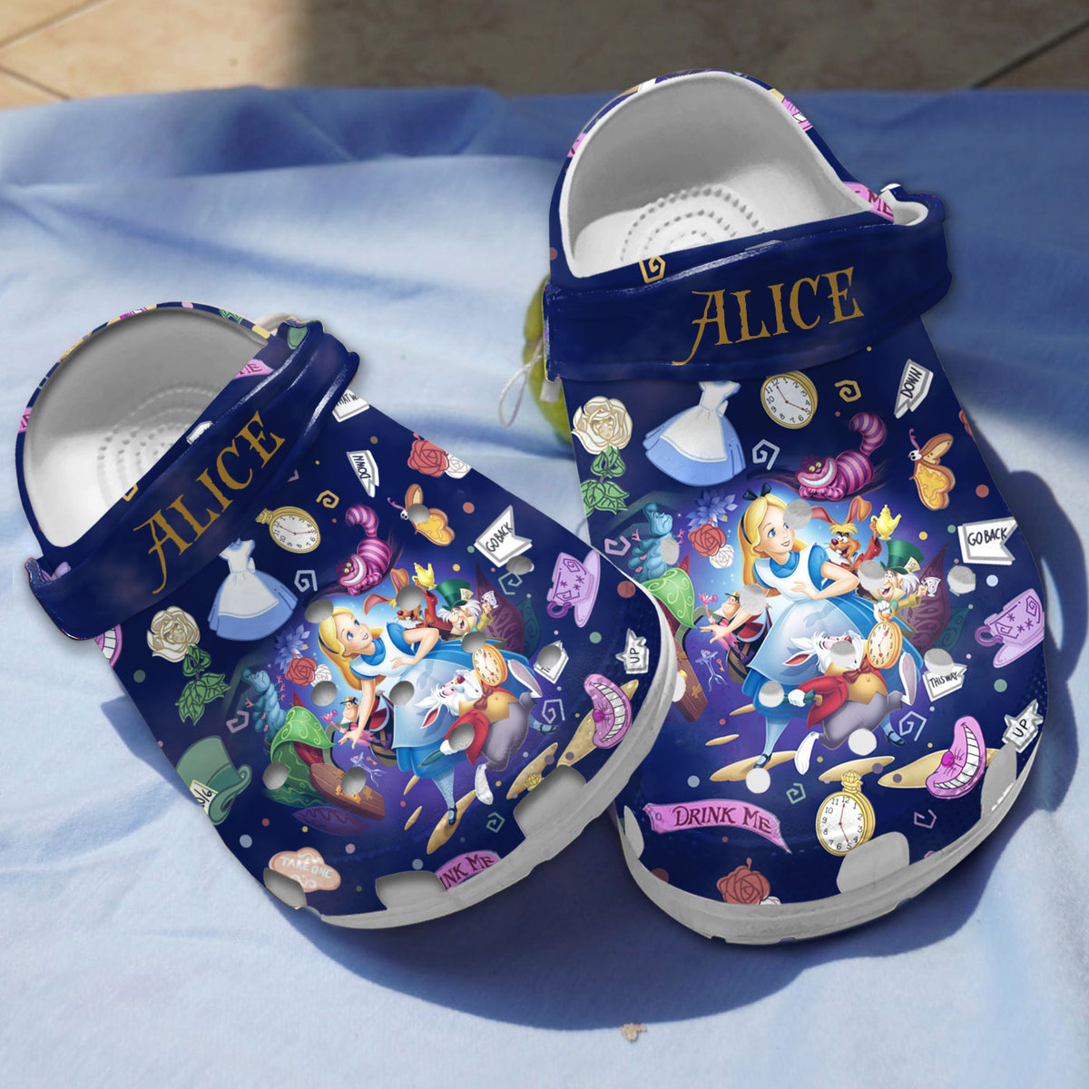 beautiful clogs alice in wonderland cartoon navy clogs perfect for outdoor play vb3ed