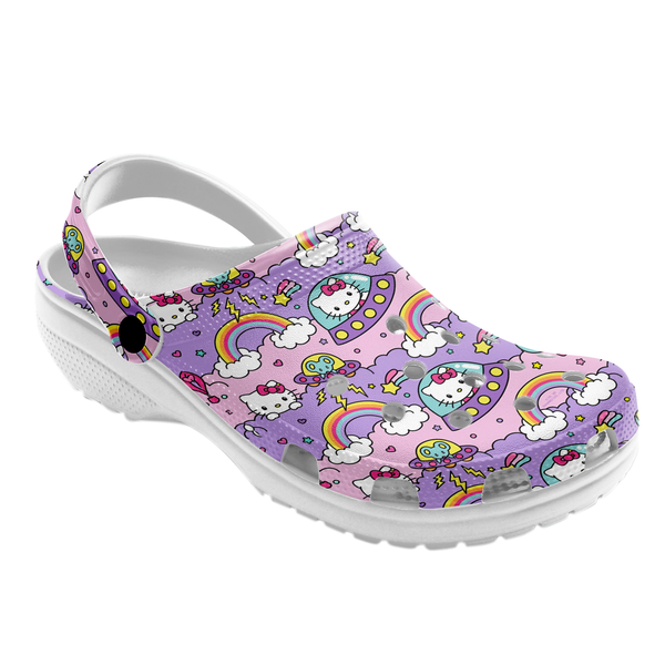 comfortable and super lightweight cute hello kitty and colorful rainbow clogs shop now for a special price! qm8v1