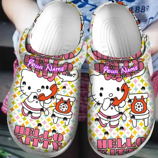 custom name hello kitty cartoon classic clogs perfect for outdoor play! uq0zu