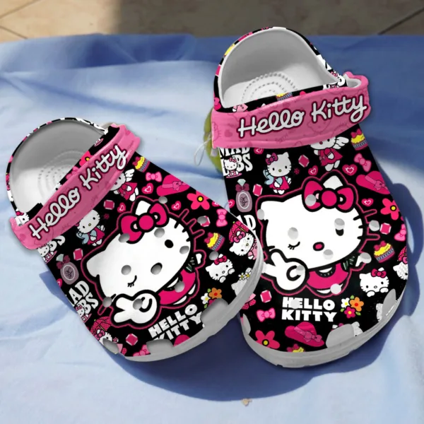eye catching and comfortable clogs hello kitty cartoon black clogs perfect for men and women! r53ej