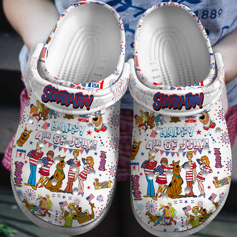 happy 4th of july scooby doo classic white clogs suitable footwear for celebrating activity ak0vf