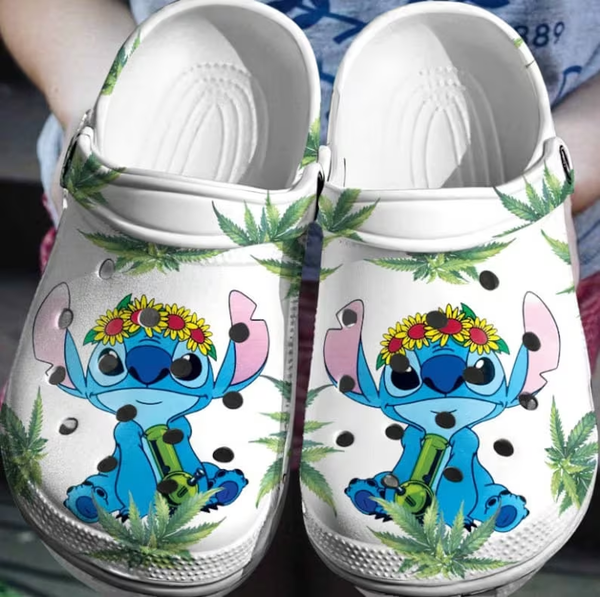 new design of disney stitch with flower crowns on his head white flip flop perfect gift for stitch lovers y6n9o