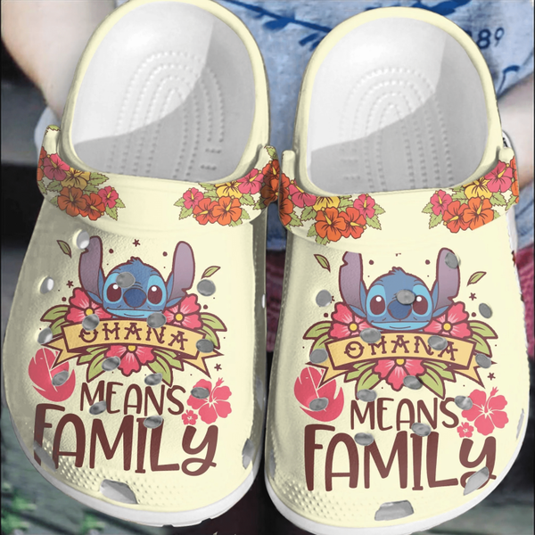ohana means family funny stitch floral beige clogs shop now for special discount at trendycroc.com d6kvk