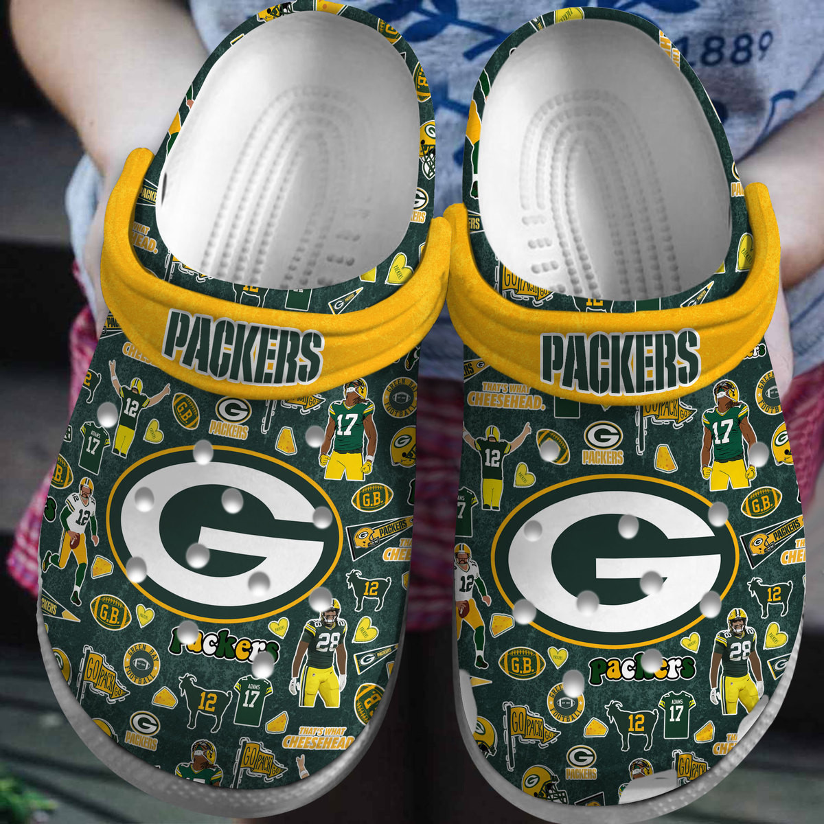 Classic Stylish Clogs NFL Green Bay Packers Dark Green Clogs, Drain Water And Debris When Kickin' Around In Wet Conditions