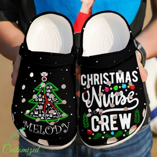 Customized Black Clogs Christmas Tree Clogs, Nurses Working Clogs