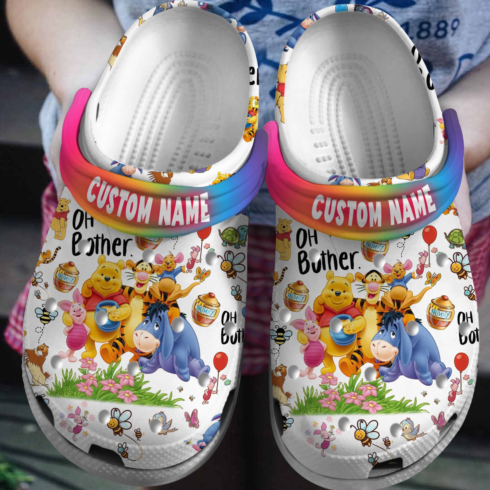 Customized Colorful Winnie The Pooh Clogs, Available sizes For Kids And Adults