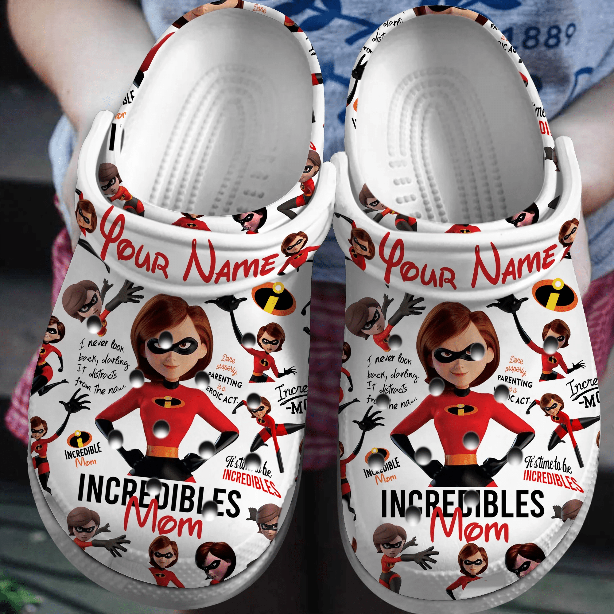 Customized White Clogs The Incredibles Mom Elasticgirl Pixar Cartoon Clogs, Creative Shoes for supreme Comfort