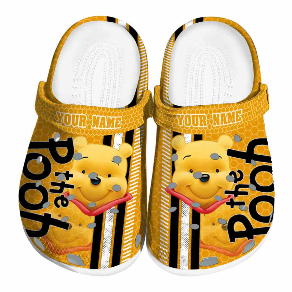 Customized Yellow Winnie The Pooh Contrasting Stripe Clogs, Protect Your Feet