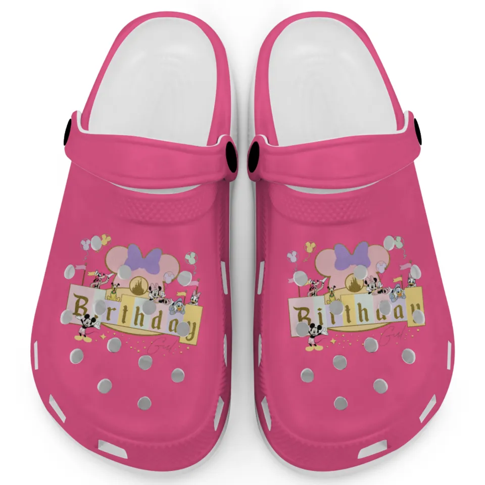 Eye-catching Pink Clogs Disney Happy Birthday Clogs, Easy To Clean & Slip Resistant
