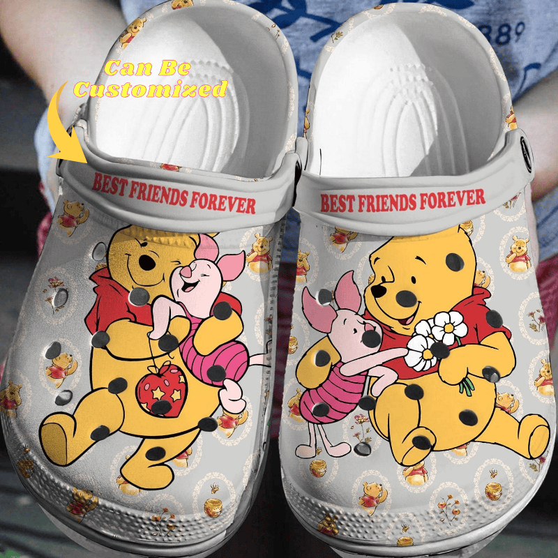 Personalized With Winnie The Pooh And Pigglet Grey Clogs, Additional Ventilation And Durability