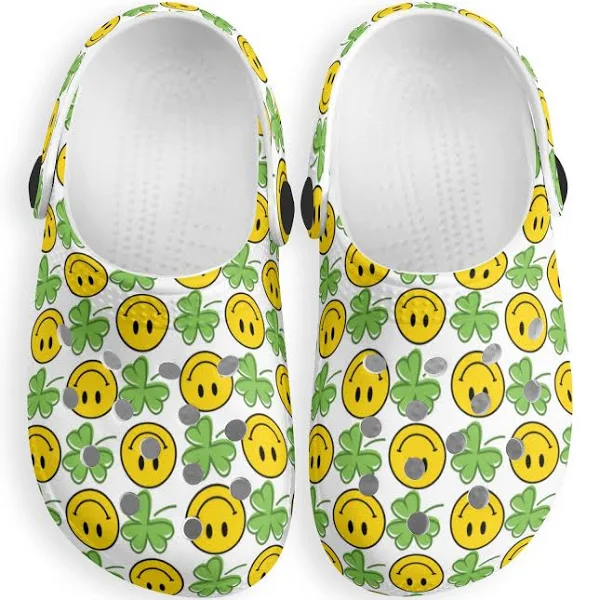 happy face and lucky shamrock white classic clogs perfect gift for st.patricks day kdjzh