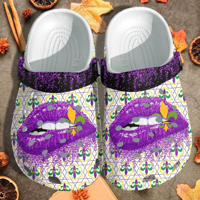 upgrade your holiday outfit with our purple lips mardi gras clogs fast shipping available wrams