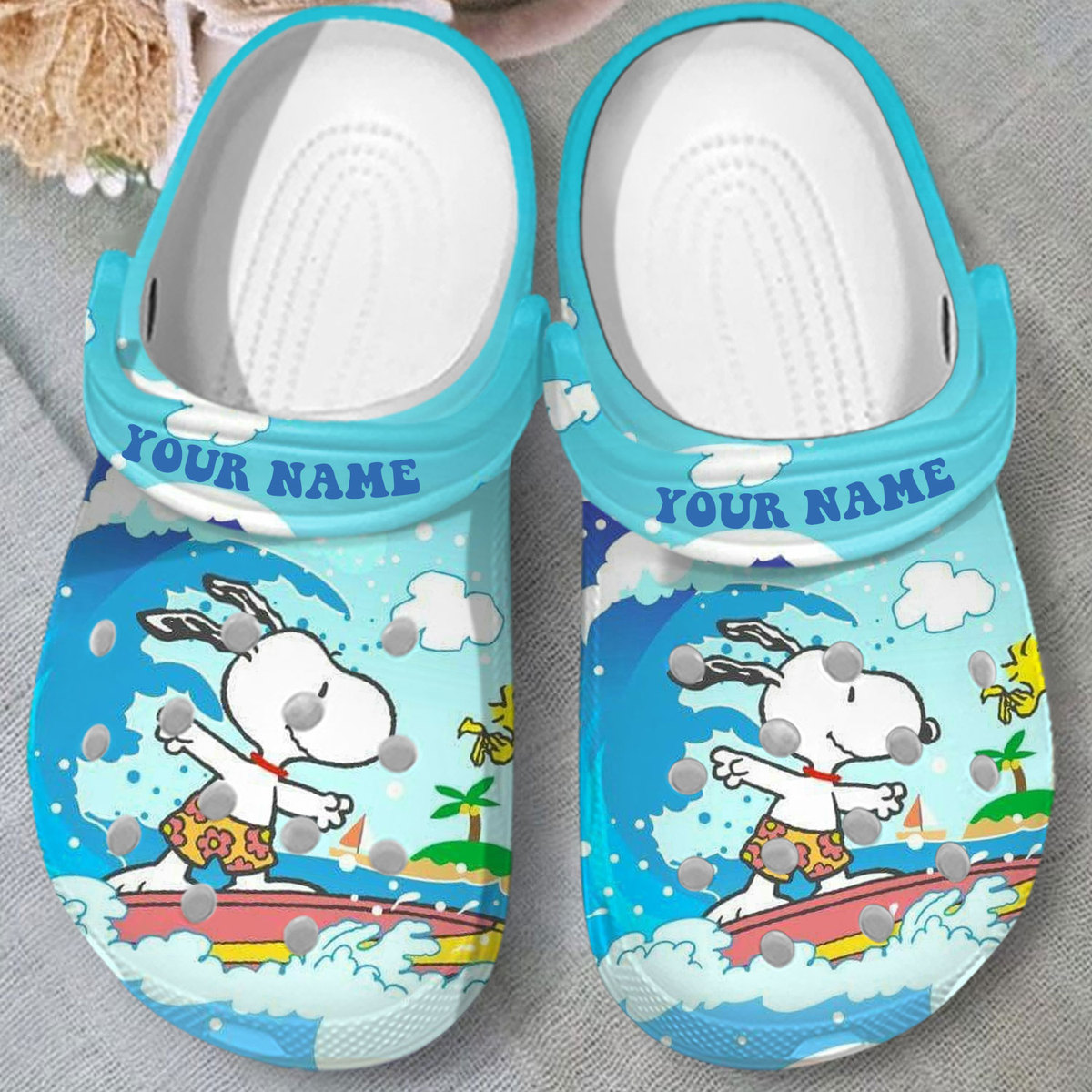 comfortable and water resistant customized snoopy blue clogs easy to clean and fast to dry oolee