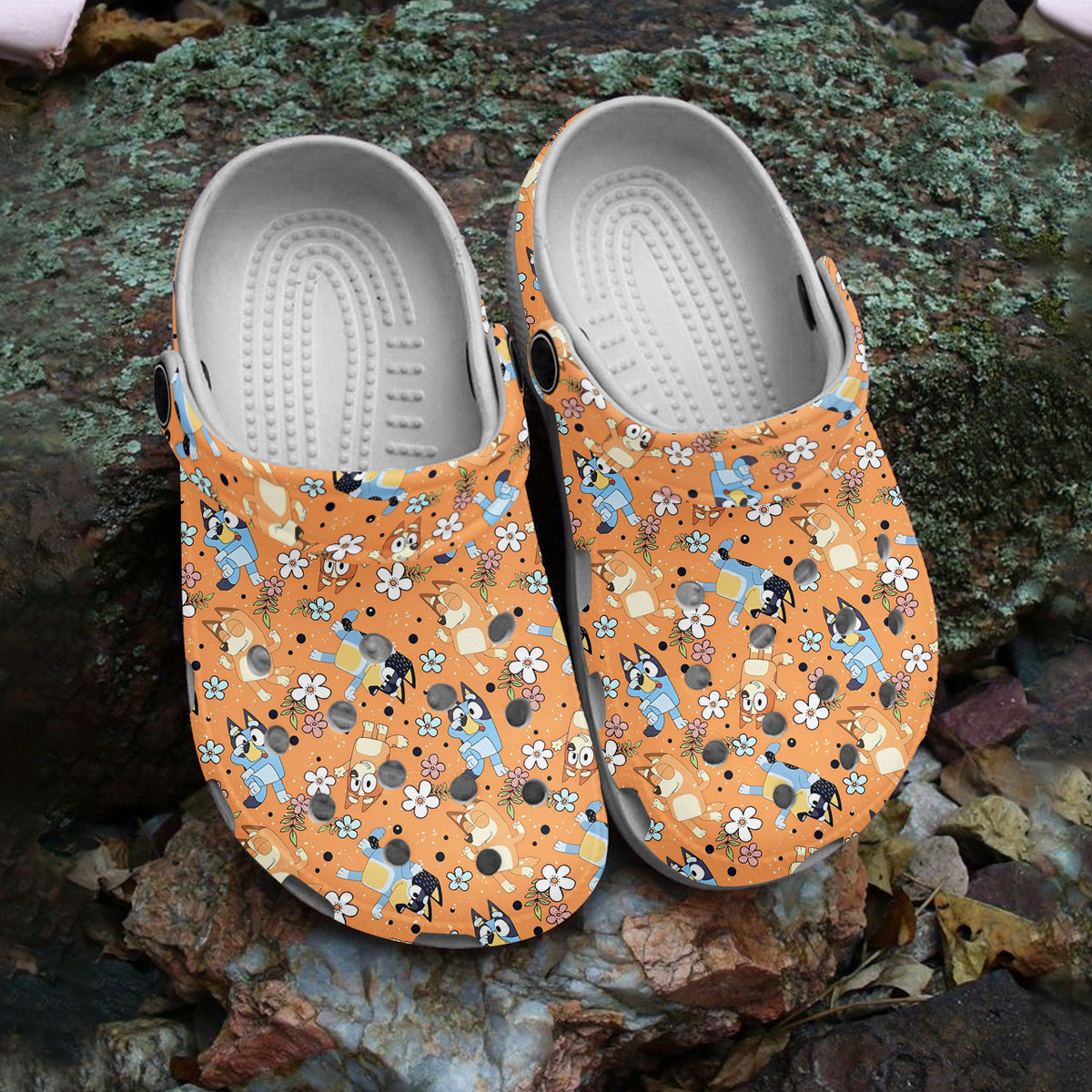 breathable and water resistant bluey orange clogs perfect for outdoor play plns8