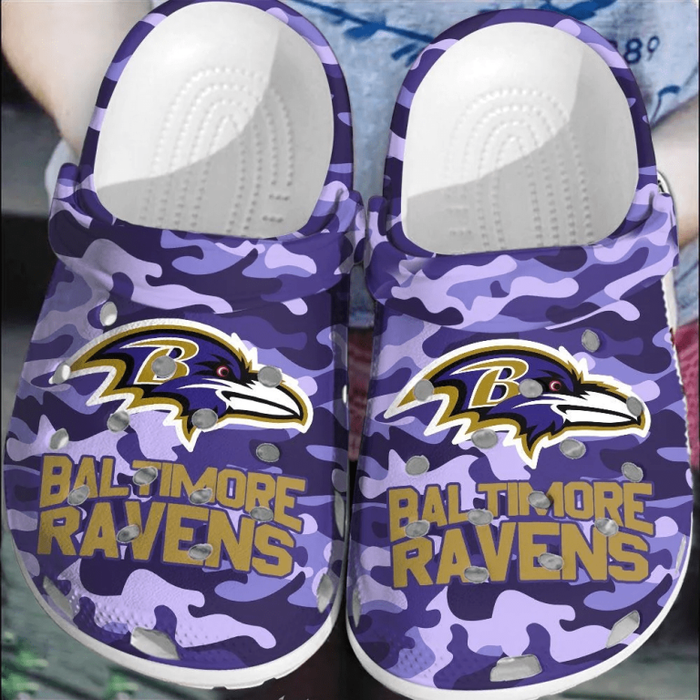 Lightweight And Non-slip Baltimore Ravens White Purple Clogs, Unisex Clogs Match Your Lifestyle