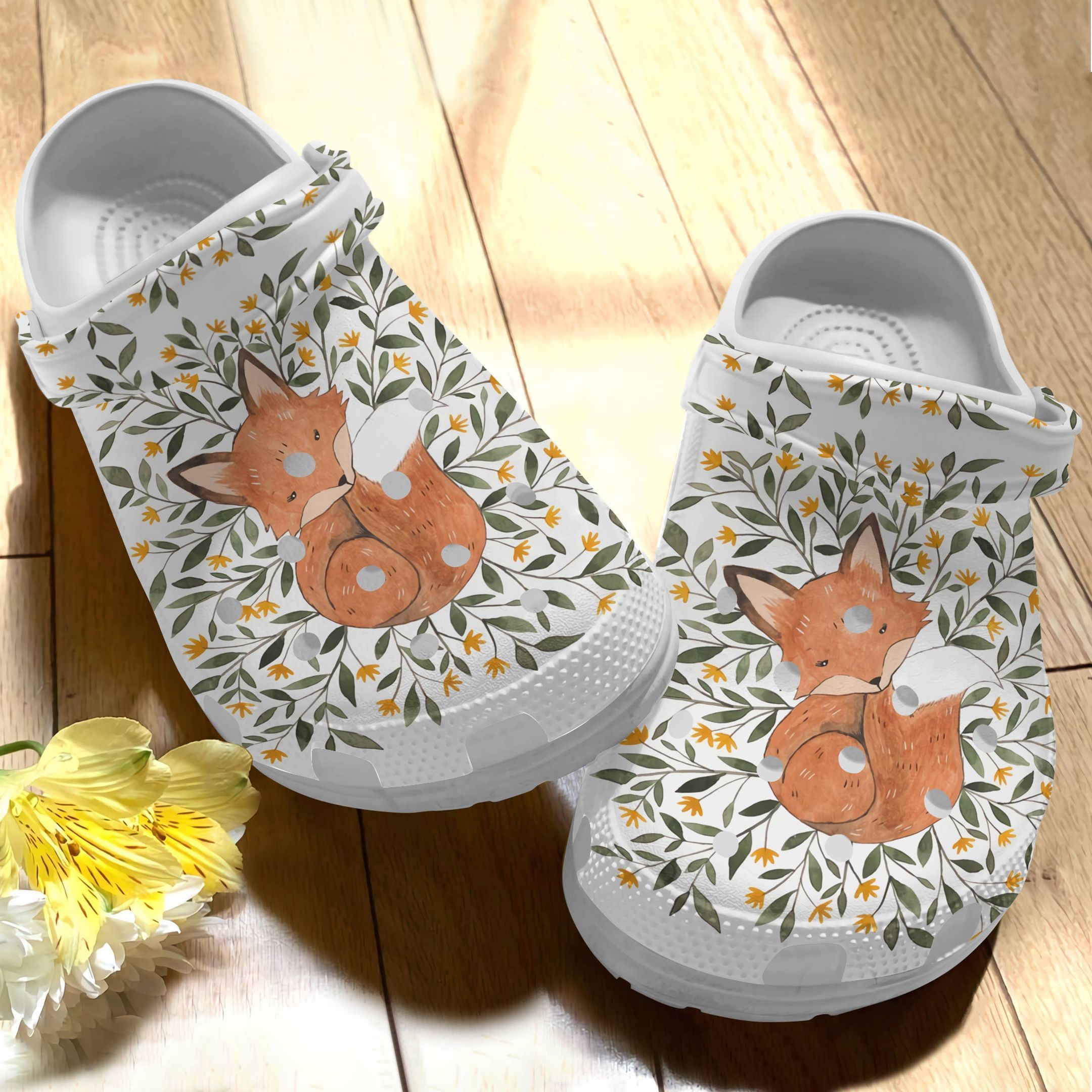 unique design fox white clogs brighten up your day squxb