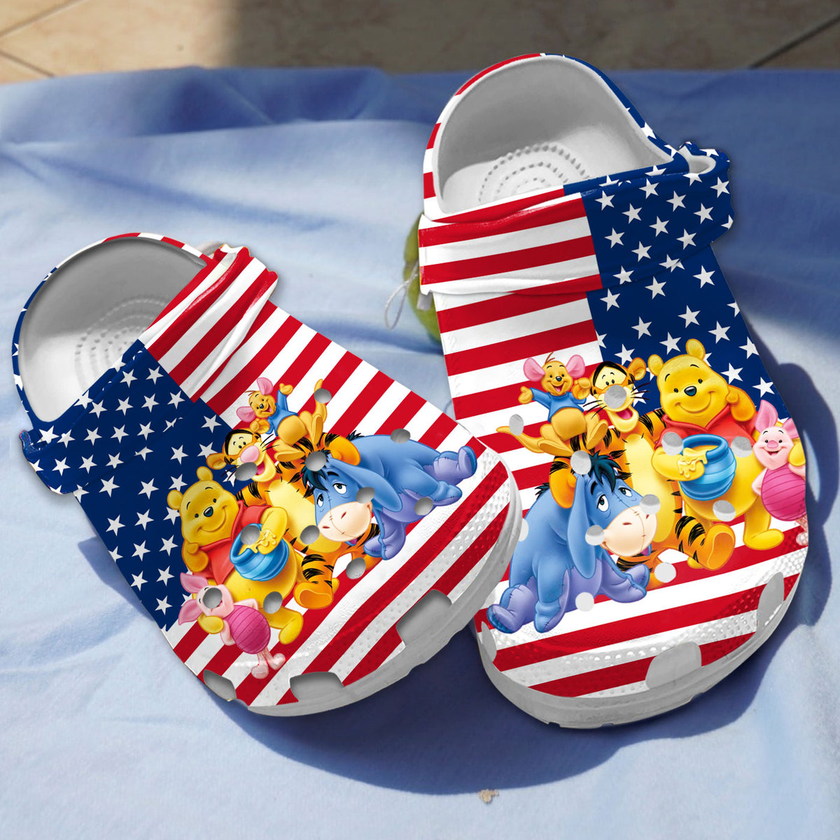 Adorable Design Winnie The Pooh American Flag Classic Clogs, Unique & Safe For Outdoor Play!