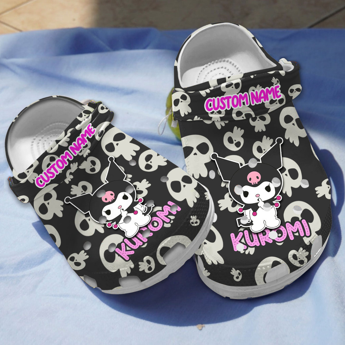 Adorable Kuromi Cartoon Custom Name Clogs, Cute And Safe For Outdoor Walking.
