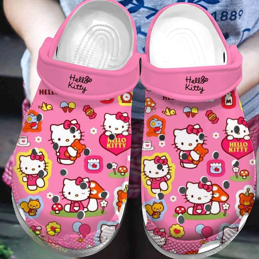 Funny Hello Kitty Cartoon Pink Clogs For Kids And Adults