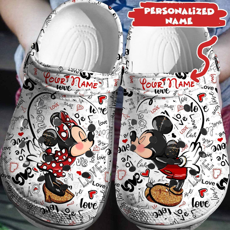 Custom Name Clogs Sweet Couple Mickey And Minnie Slippers, Shop Now For A Special Discount!