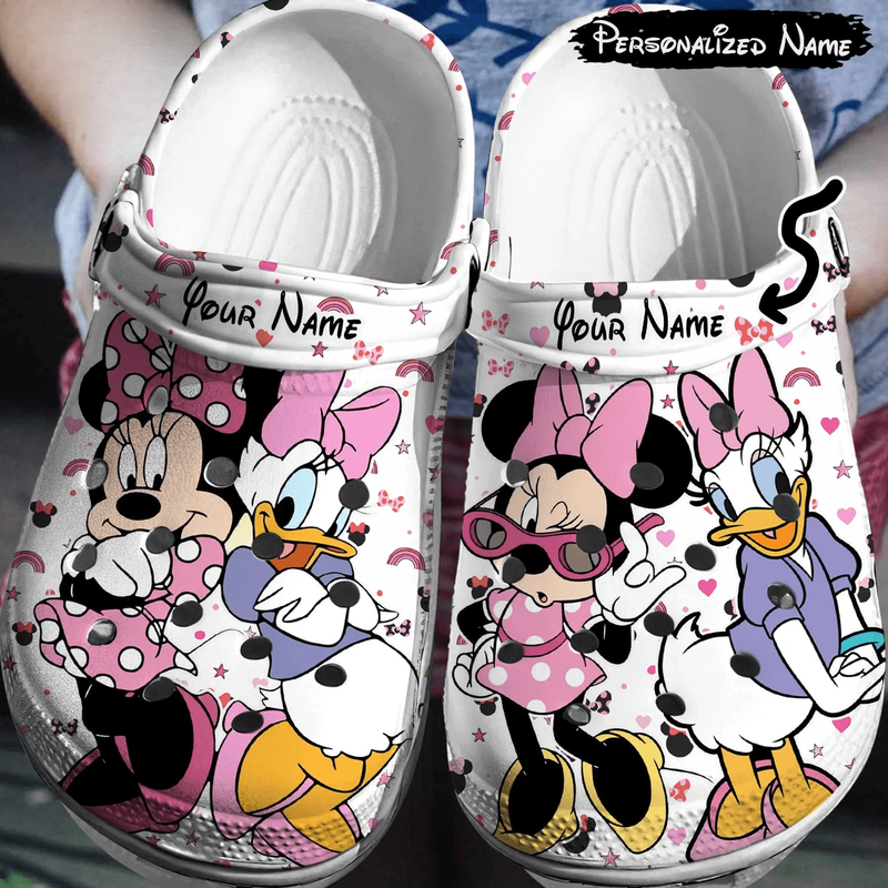 Cute Friends Minnie Mouse And Daisy Duck White Clogs, Easy to clean and Quick to dry