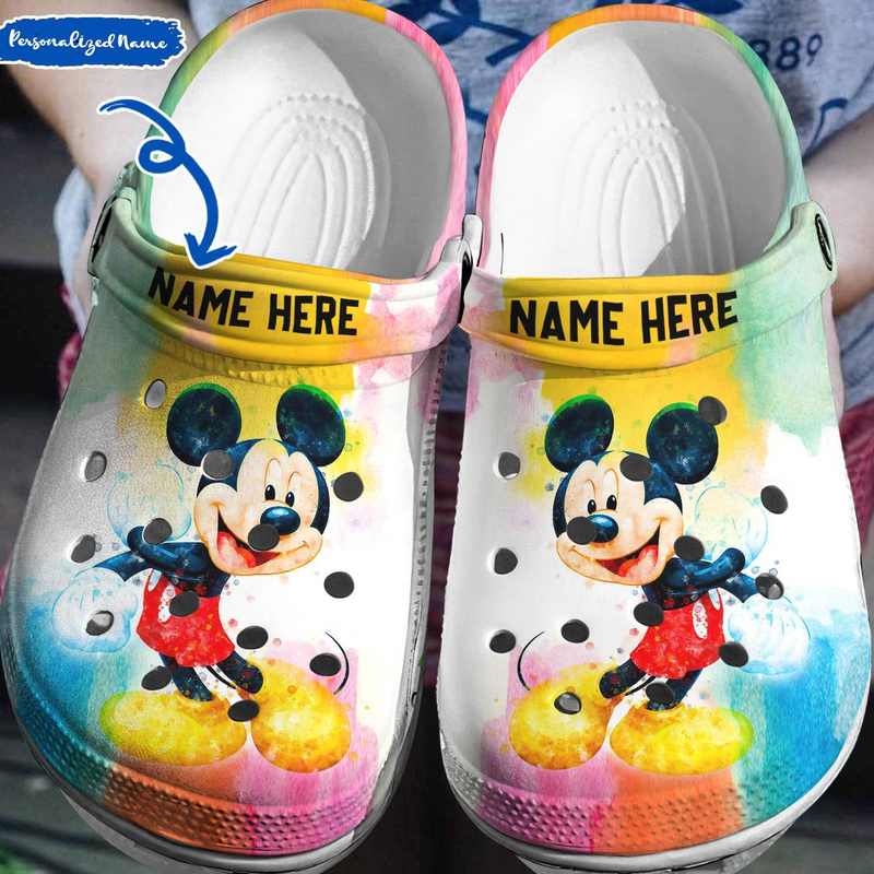 New Design Disney Mickey Water Colors Custom Name Clogs, Shop Now For A Special Discount!