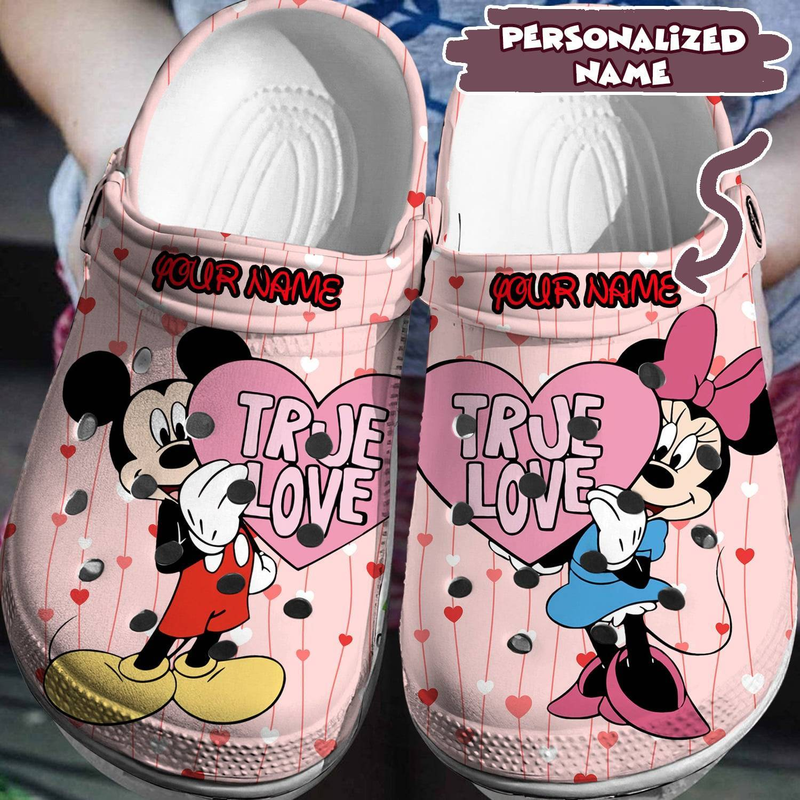 Personalized Clogs Mickey And Minnie True Love Pink Sandals, Size 7, Shop Now!