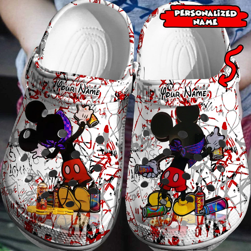 Personalized Clogs Mickey Mouse Love Graffiti Unisex Clogs, Size 11, Shop Now for the best Price