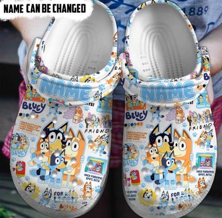 Personalized Funny Bluey Cartoon Unisex White Clogs For Kids & Adults