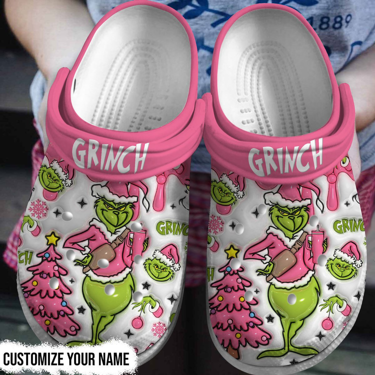 Personalized Merry Christmas Grinch Clogs, Size 9, Safe And Lightweight For Outdoor Play