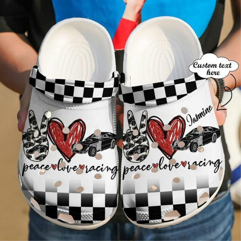 Customized Clogs Peace Love Racing Unisex Clogs For Kids & Adults