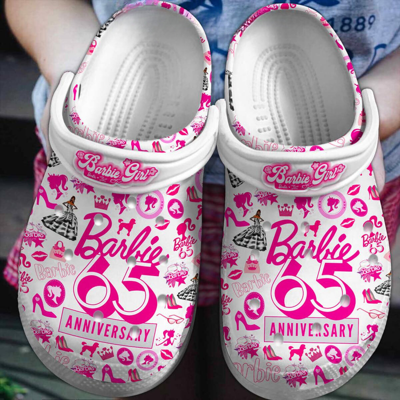 New Design Barbie 65 Aniversary White Clogs, Cute Footwear For Kids & Adults