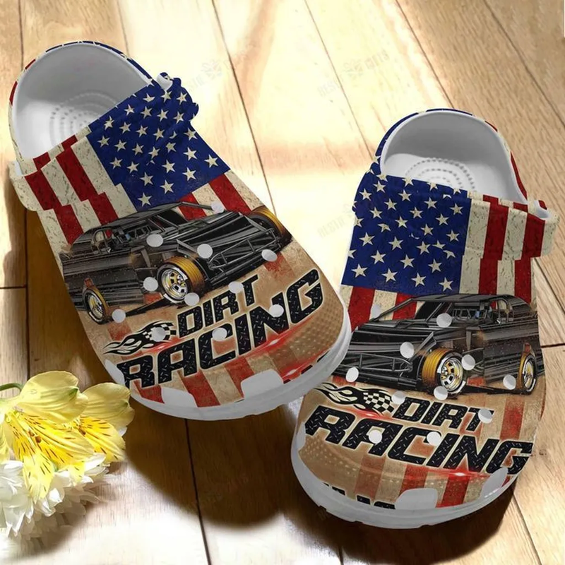 New Design Dirt Racing Car American Flag Vintage Clogs, Shop Now For The Best Price