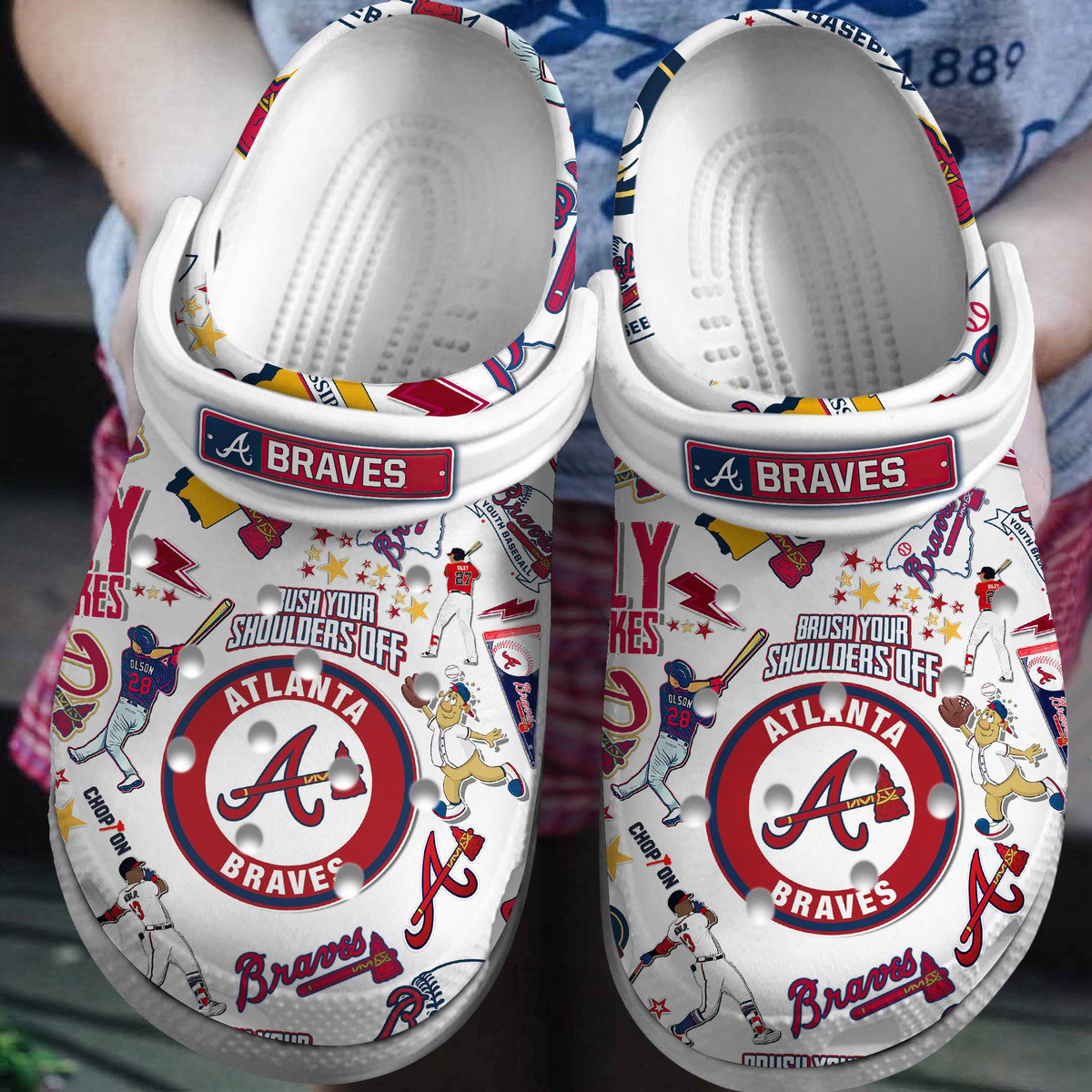 Non-slip And Fluffy Atlanta Braves Baseball team MLB Sport Clogs Crocband, Ideal gift for men and women