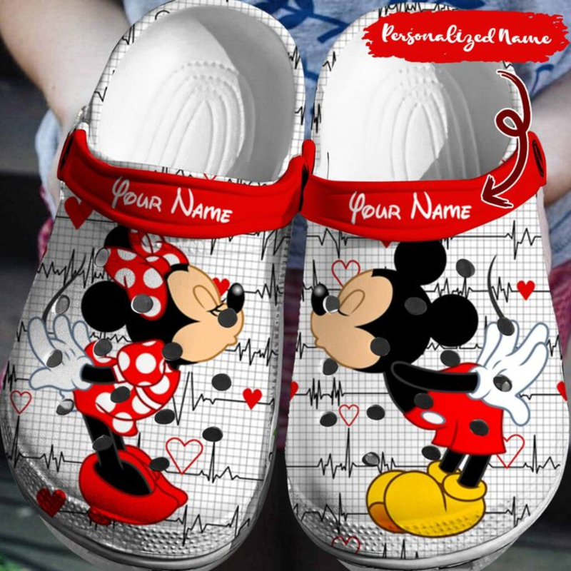 Personalized Cute Couple Mickey And Minnie Mouse Kissing Clogs