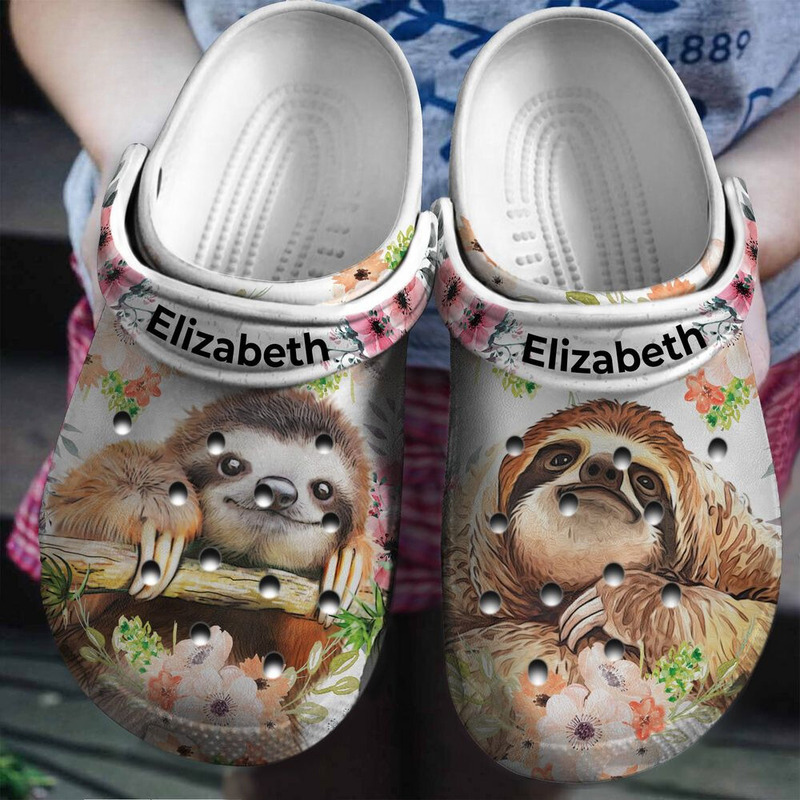 Personalized Floral Classic Cute Sloth Clogs, Fast Shipping Is Available