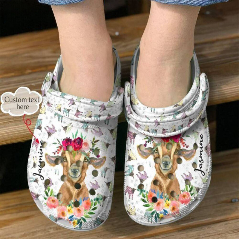 Personalized Goat With Beautiful Flowers Unisex Clogs, Fast Shipping Is Available